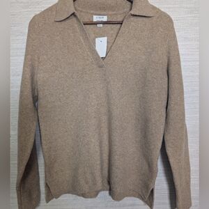 J Crew Extra Soft Wool Blend Polo Sweater Camel Brown V Neck XS NWT